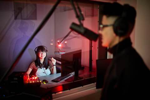 a recording studio with headphones